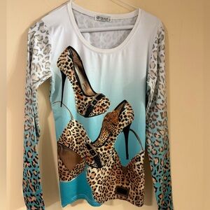 Frada  Leopard and Blue Long Sleeve Top